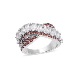 Simulated White and Red Diamond Criss Cross Statement Ring